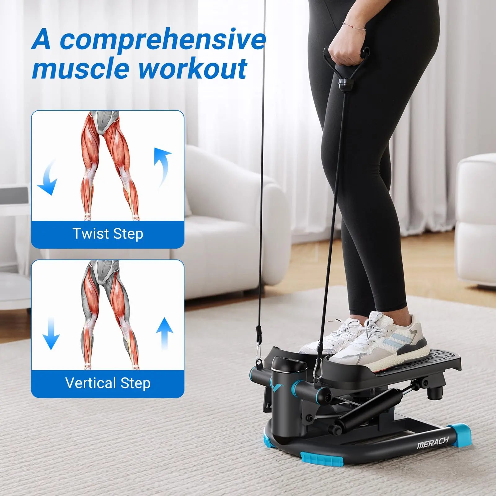 MERACH Dual-Action Stepper with Resistance Bands - 330LBS Capacity