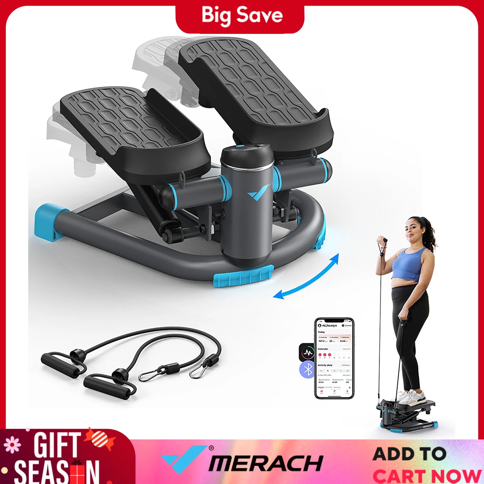 MERACH Dual-Action Stepper with Resistance Bands - 330LBS Capacity