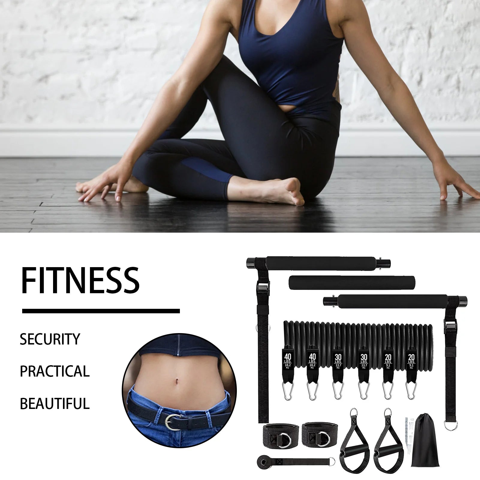 11pcs Portable Pilates Bar Kit