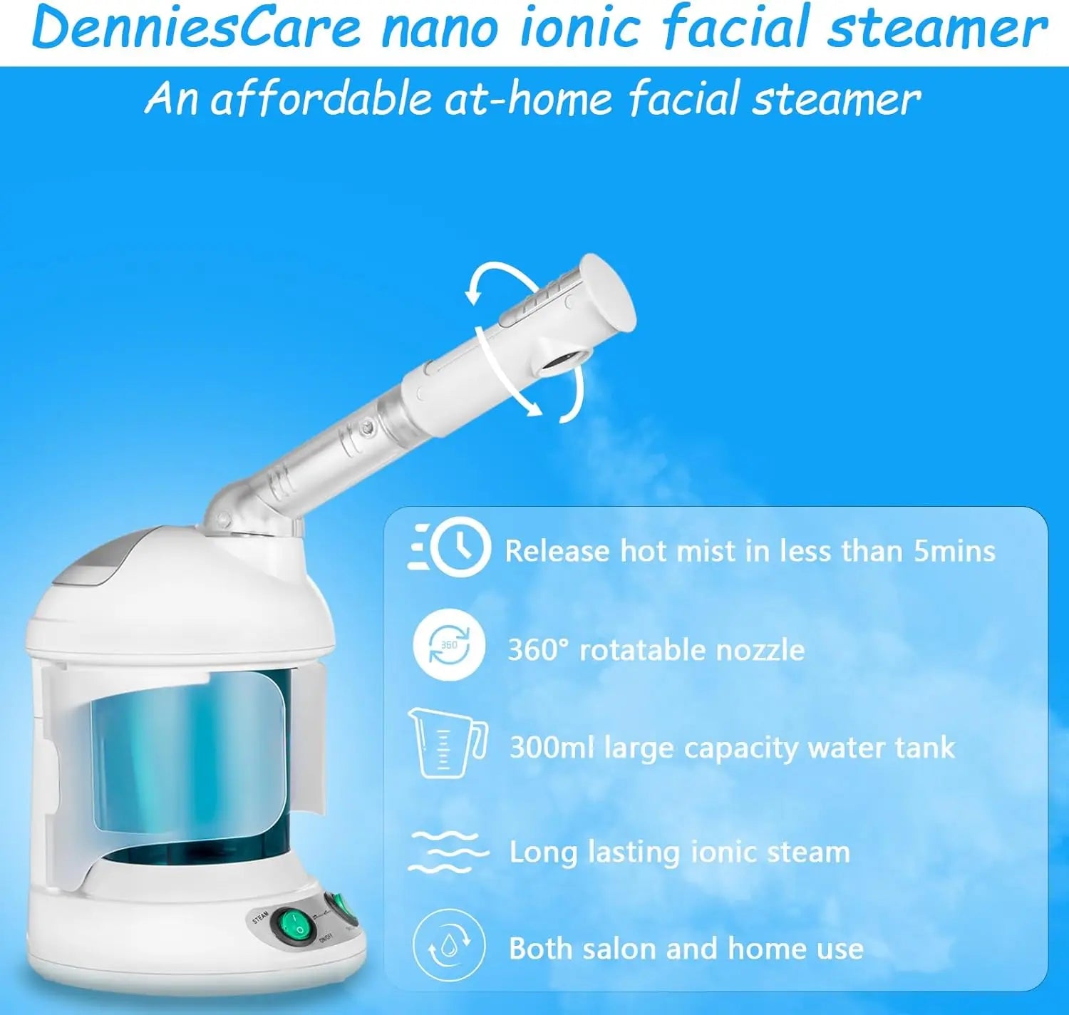 Facial Steamer Nano Ionic Mini Spa 360° Rotatable