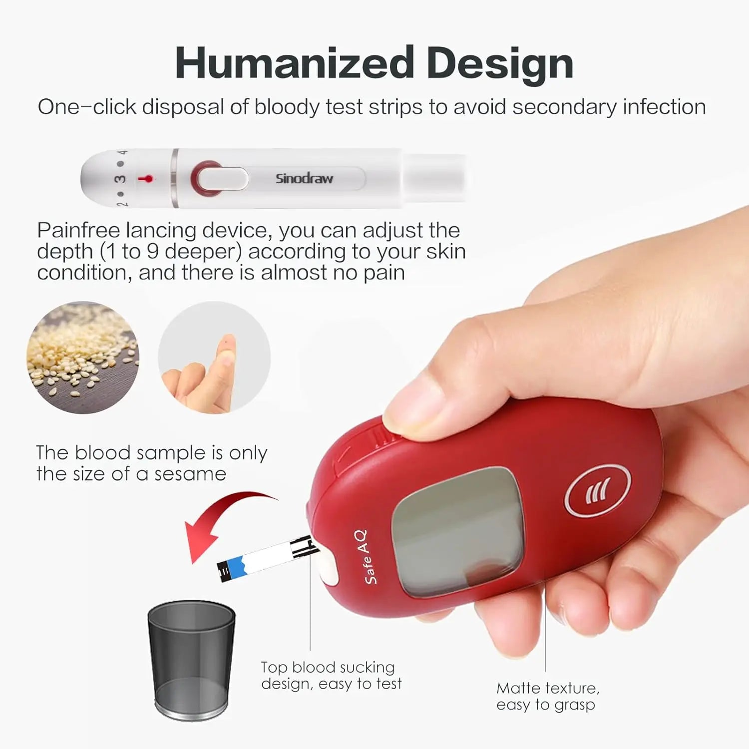 Safe AQ Blood Glucose Meter with Test Strips & Lancets