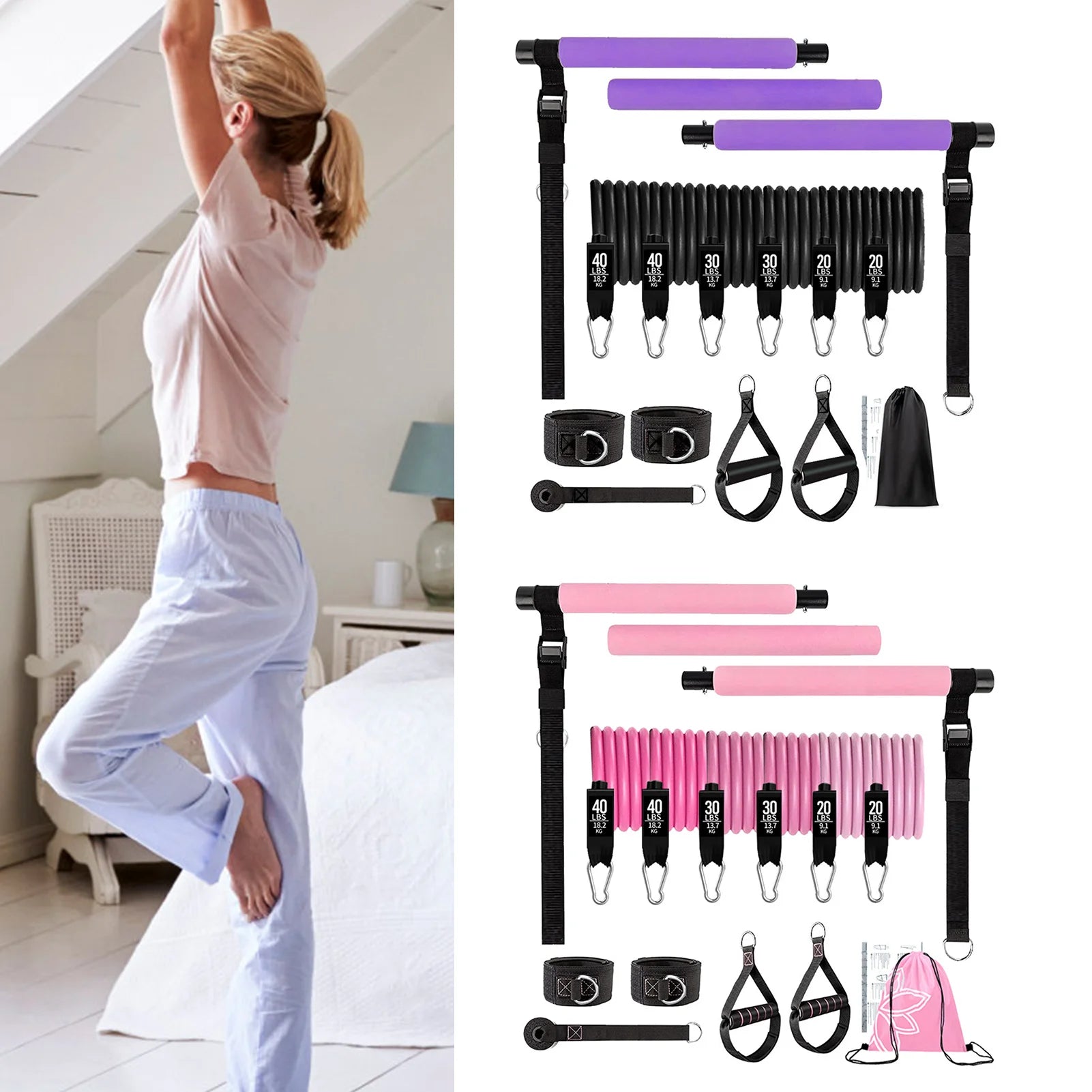 11pcs Portable Pilates Bar Kit