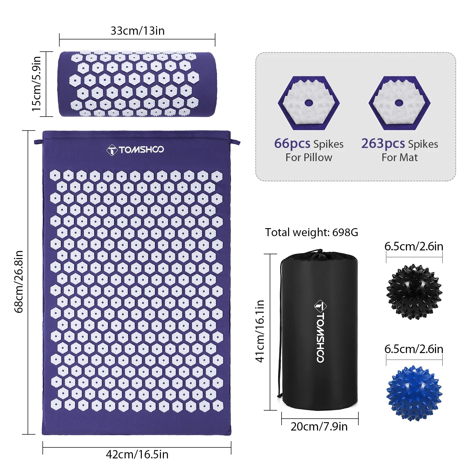 TOMSHOO Acupressure Mat & Pillow Set for Stress Relief