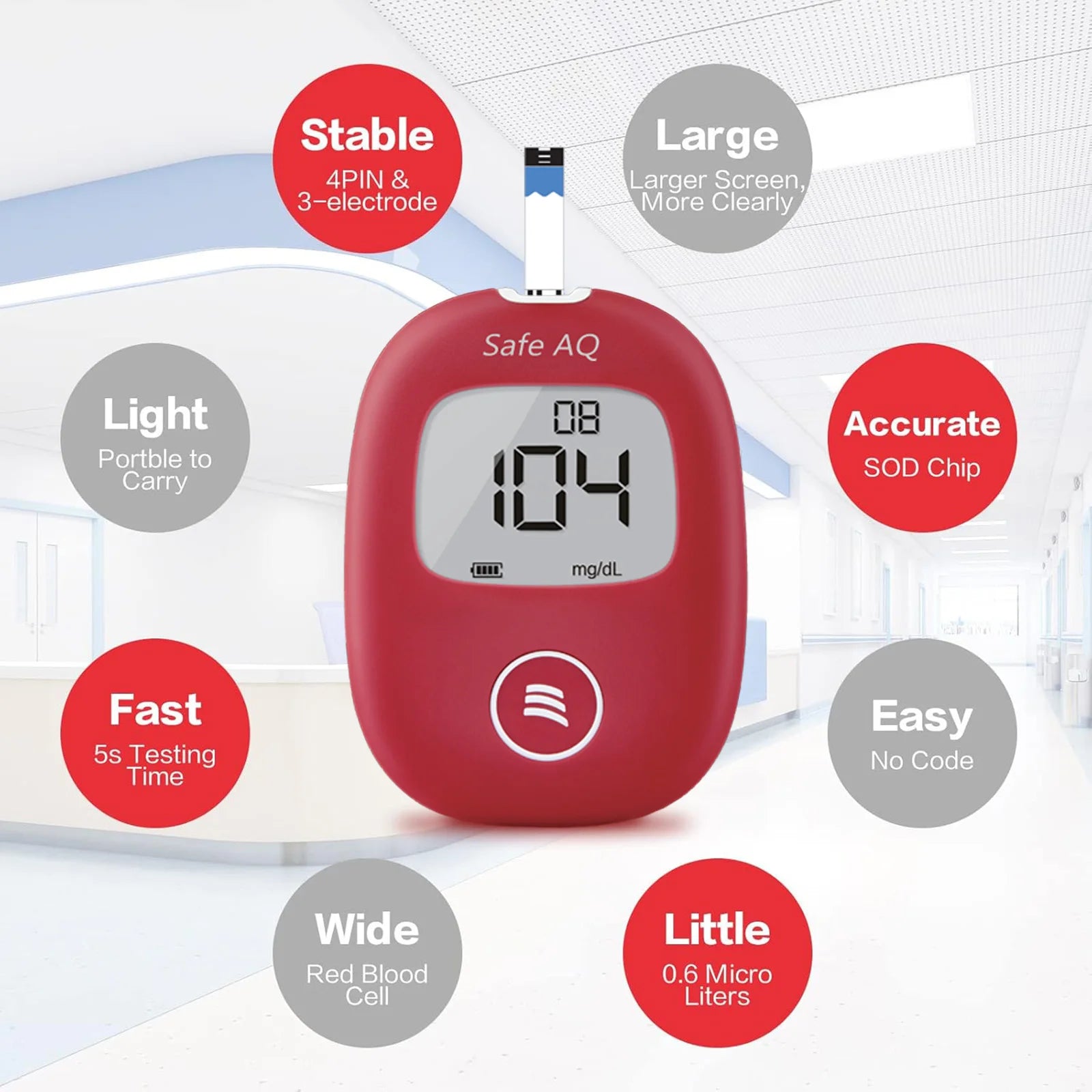 Safe AQ Blood Glucose Meter with Test Strips & Lancets